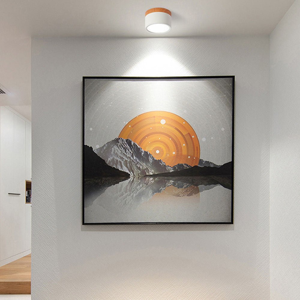 Ceiling lamp featuring integrated LED lights and a stylish wooden accent, designed in modern Scandinavian style, perfect for enhancing home decor. 0