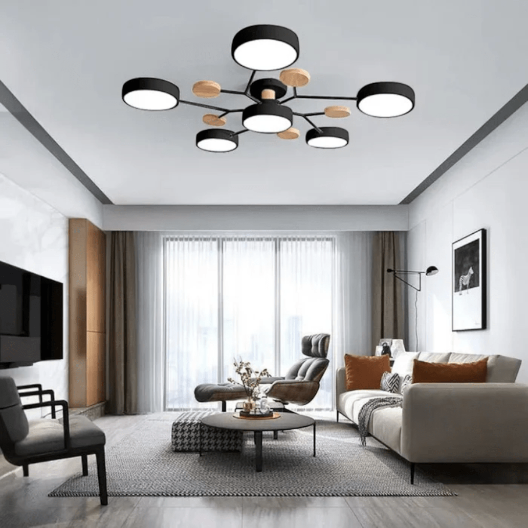 Ceiling Lamp with Radial Arms and Disc Light Heads