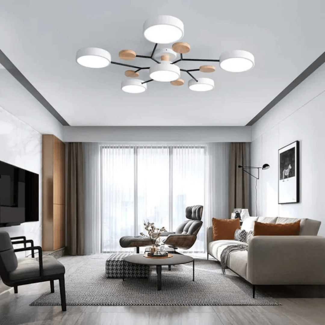 Ceiling Lamp with Radial Arms and Disc Light Heads