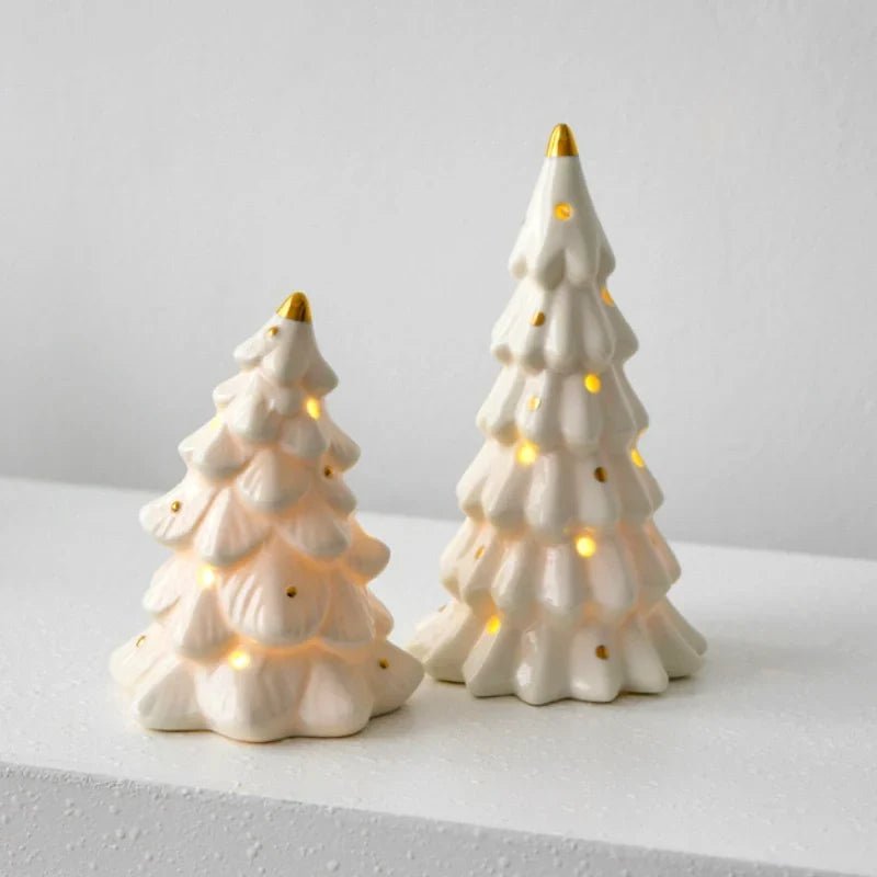 Ceramic Village Light with illuminated holiday houses, featuring intricate detailing and warm glowing lights, perfect for festive tabletop decoration. 8