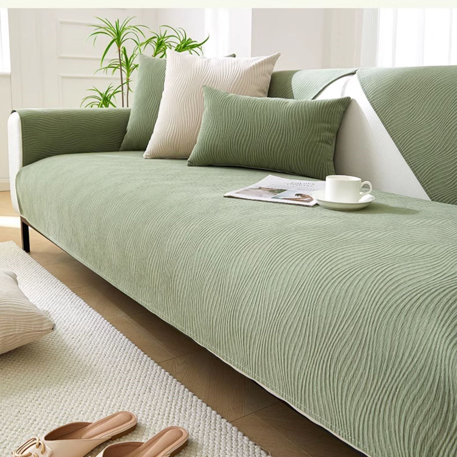 Chenille sofa cover with non-slip backing in a modern minimalist design, perfect for enhancing the look of any sofa while providing protection and comfort. 3