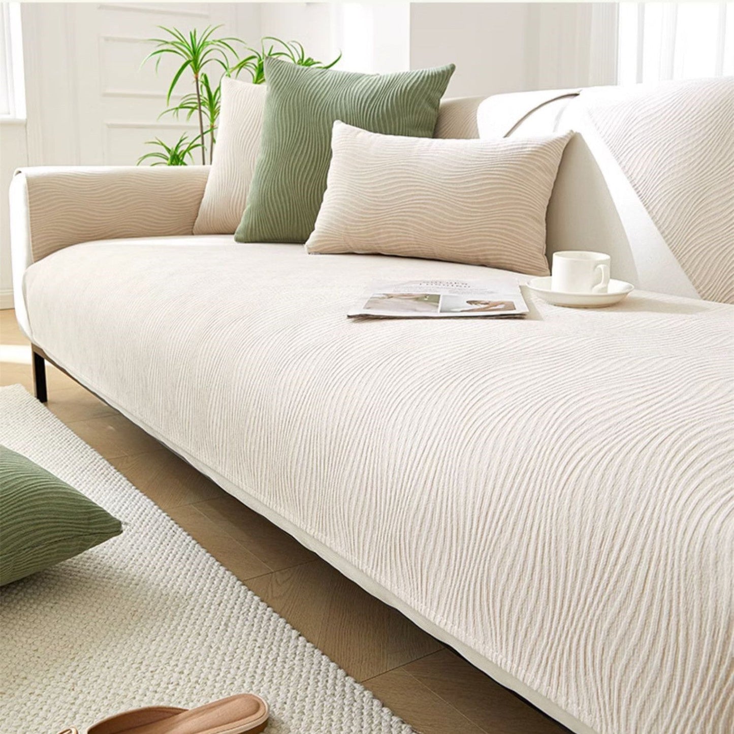 Chenille sofa cover with non-slip backing in a modern minimalist design, perfect for enhancing the look of any sofa while providing protection and comfort. 4