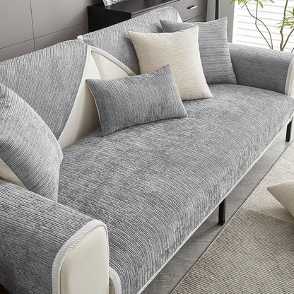 Chenille sofa cover with non-slip backing, designed for pet-friendly use and machine washable for easy cleaning, providing stylish protection for your couch. 1