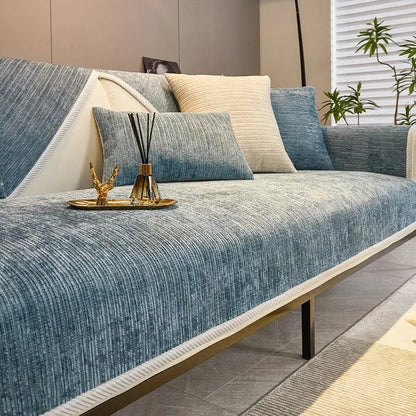Chenille sofa cover with non-slip backing, designed for pet-friendly use and machine washable for easy cleaning, providing stylish protection for your couch. 4