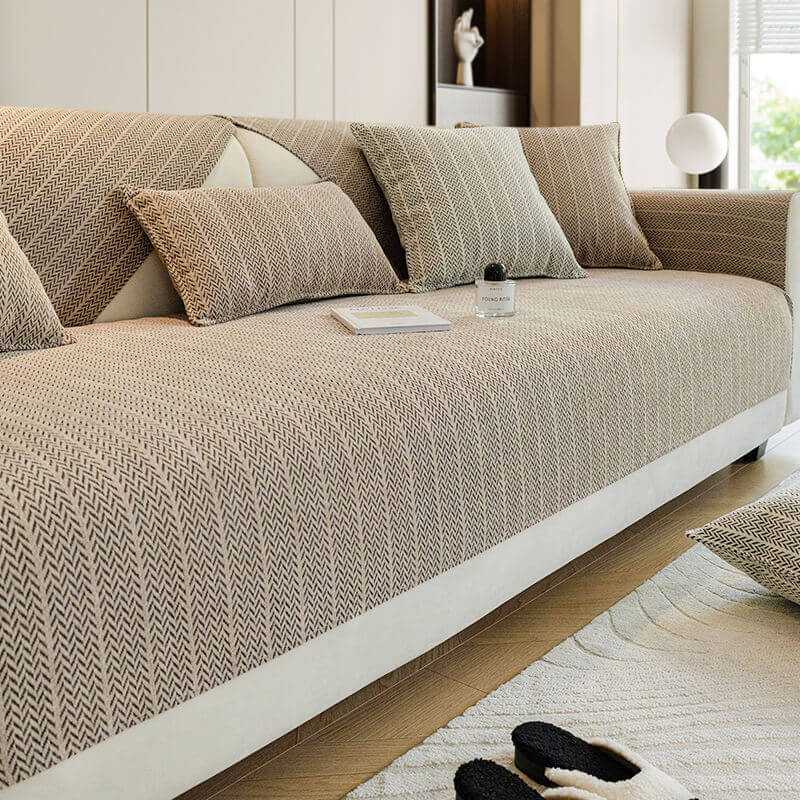 Chenille sofa cover with non-slip design, ideal for pet owners, resistant to dog hair, easy to clean, and machine washable couch slipcover. 1