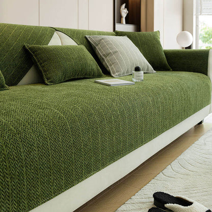 Chenille sofa cover with non-slip design, ideal for pet owners, resistant to dog hair, easy to clean, and machine washable couch slipcover. 3