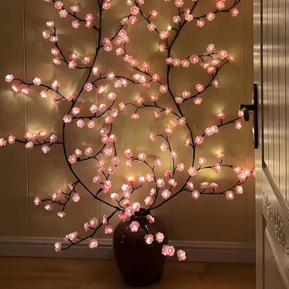 Cherry Blossom Branch Lights featuring 48 LED bulbs, USB powered with eight customizable lighting modes, perfect for decorative vine displays and enhancing home ambiance. 5