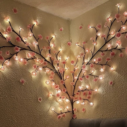 Cherry Blossom LED Vine Lights with USB Power, featuring delicate pink flowers and 8 lighting modes for a decorative floral ambiance. 0