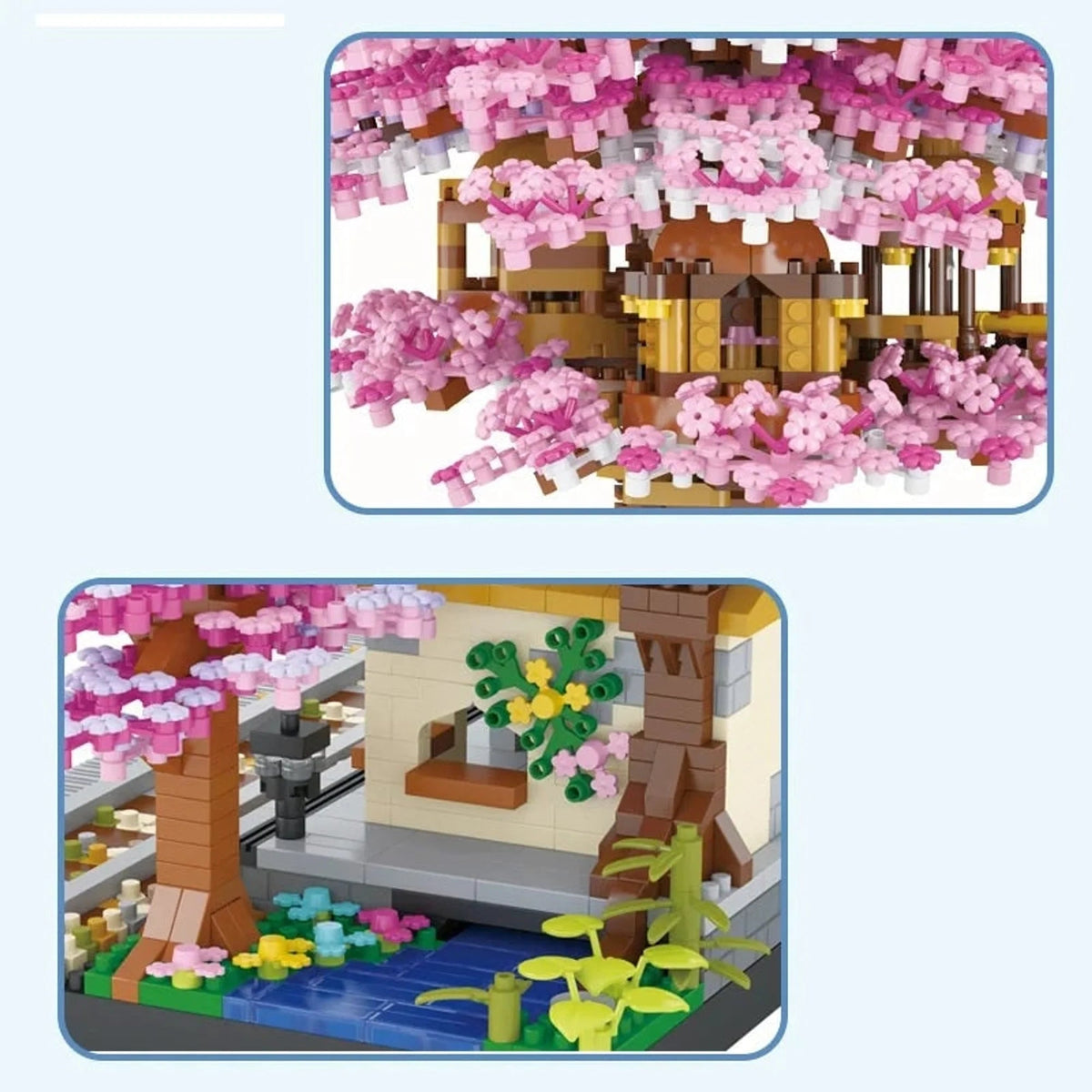 Cherry Blossom Tree House Building Blocks Set featuring 2138 pieces, made from durable ABS plastic, ideal for creative assembly by kids and collectors. 2