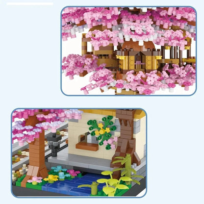 Cherry Blossom Tree House Building Blocks Set featuring 2138 pieces, made from durable ABS plastic, ideal for creative assembly by kids and collectors. 2