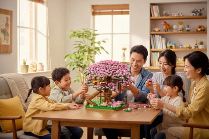 Cherry Blossom Tree House Building Blocks Set featuring 2138 pieces, made from durable ABS plastic, ideal for creative assembly by kids and collectors. 6