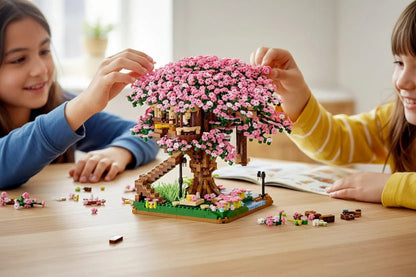 Cherry Blossom Tree House Building Blocks Set featuring 2138 pieces, made from durable ABS plastic, ideal for creative assembly by kids and collectors. 5