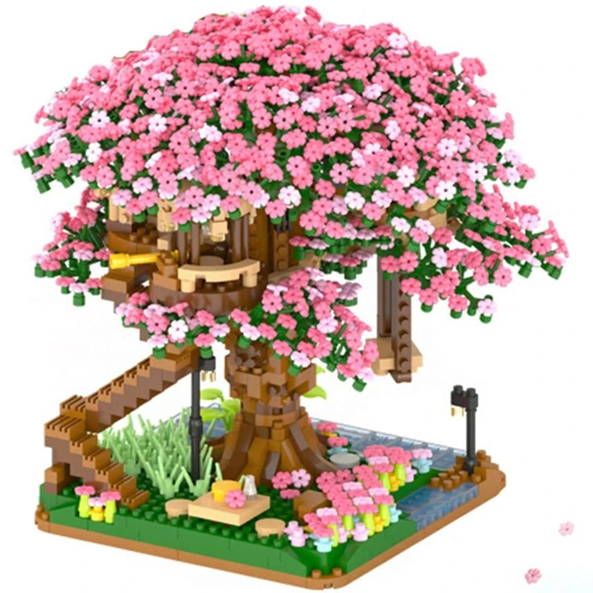 Cherry Blossom Tree House Building Blocks Set featuring 2138 pieces, made from durable ABS plastic, ideal for creative assembly by kids and collectors. 1