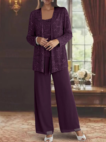 Chiffon pantsuit with jacket and sequin embellishments in silver, perfect elegant outfit for the mother of the bride. 17