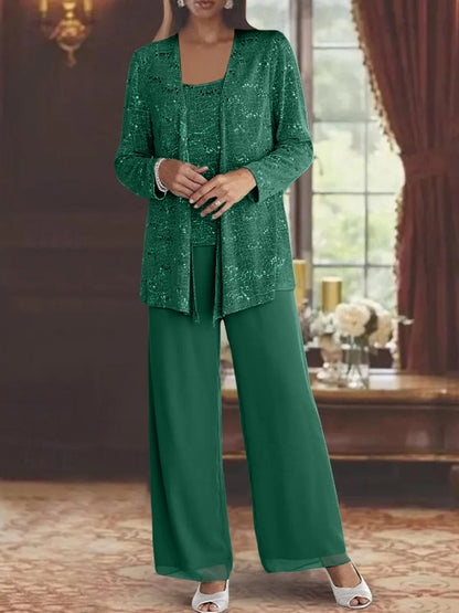 Chiffon pantsuit with jacket and sequin embellishments in silver, perfect elegant outfit for the mother of the bride. 55