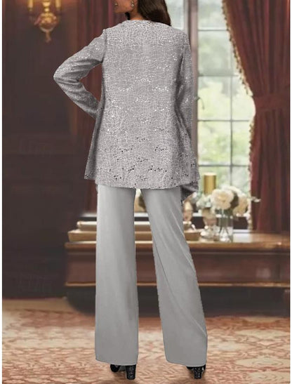 Chiffon pantsuit with jacket and sequin embellishments in silver, perfect elegant outfit for the mother of the bride. 5