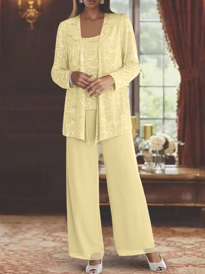Chiffon pantsuit with jacket and sequin embellishments in silver, perfect elegant outfit for the mother of the bride. 48