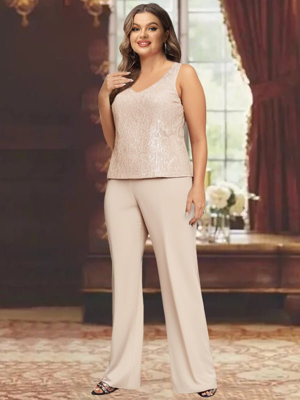 Elegant champagne chiffon pantsuit with jacket, designed for the mother of the bride, featuring a sophisticated and stylish look perfect for weddings. 6