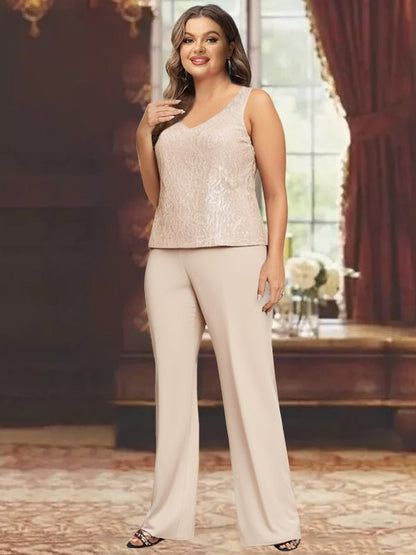 Elegant champagne chiffon pantsuit with jacket, designed for the mother of the bride, featuring a sophisticated and stylish look perfect for weddings. 6