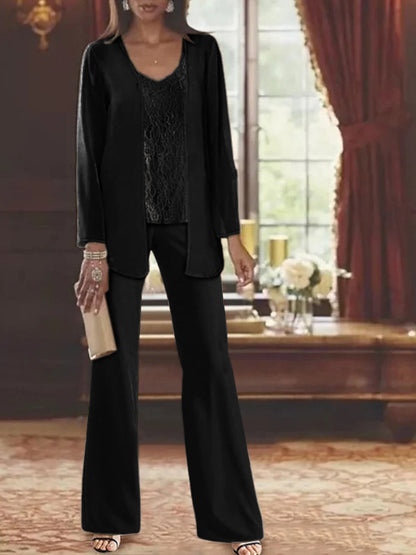 Elegant champagne chiffon pantsuit with jacket, designed for the mother of the bride, featuring a sophisticated and stylish look perfect for weddings. 16