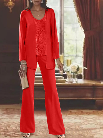 Elegant champagne chiffon pantsuit with jacket, designed for the mother of the bride, featuring a sophisticated and stylish look perfect for weddings. 20