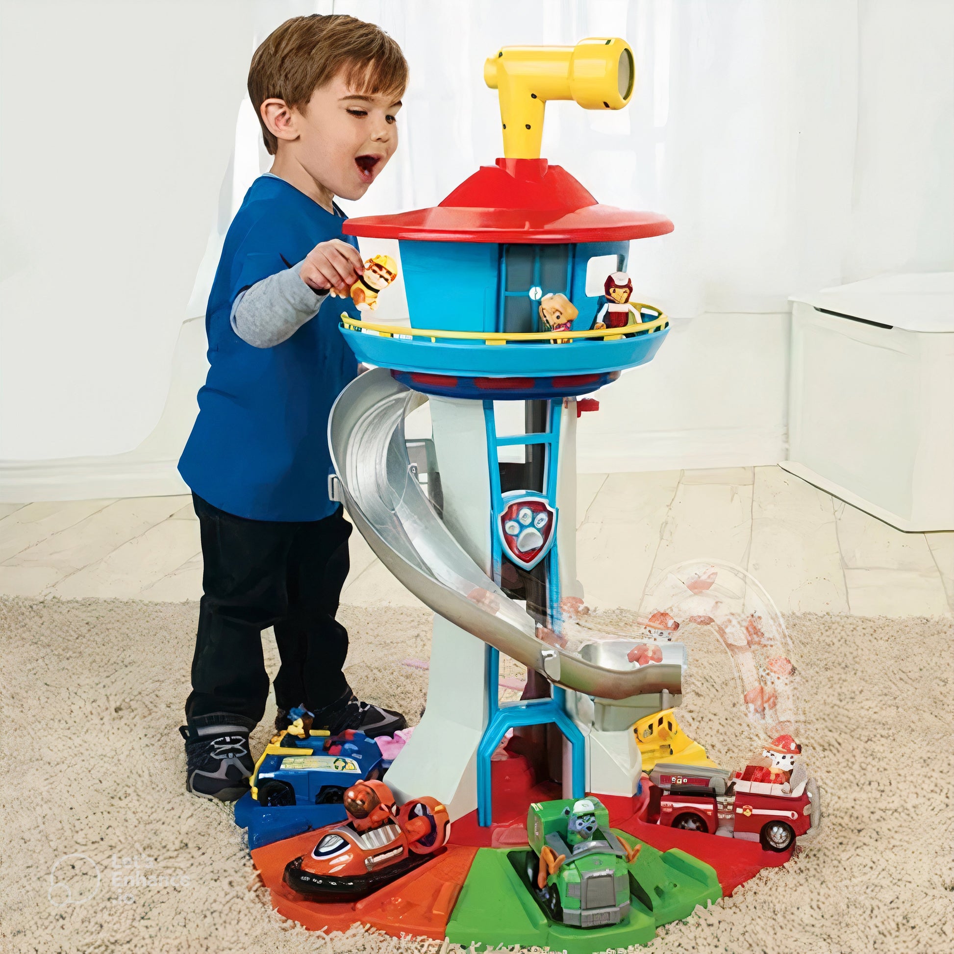 Children's Adventure Playset featuring colorful tracks and miniature cars, designed for imaginative play and durability, perfect for kids ages 4 and up. 1