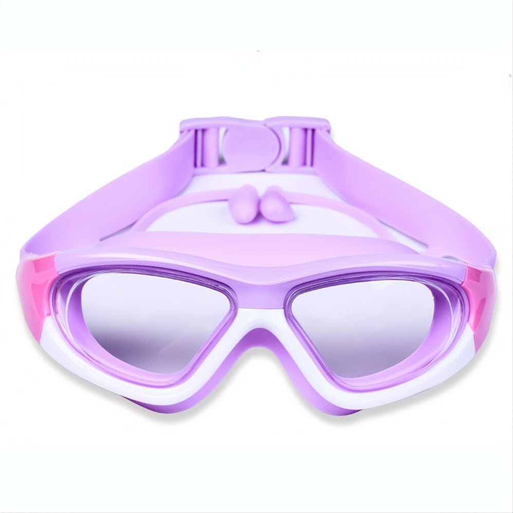 Children's anti-fog swimming goggles featuring an adjustable strap and large frame, designed for comfort with a soft silicone material. 3