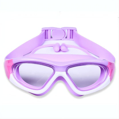 Children's anti-fog swimming goggles featuring an adjustable strap and large frame, designed for comfort with a soft silicone material. 3