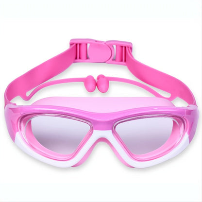 Children's anti-fog swimming goggles featuring an adjustable strap and large frame, designed for comfort with a soft silicone material. 2