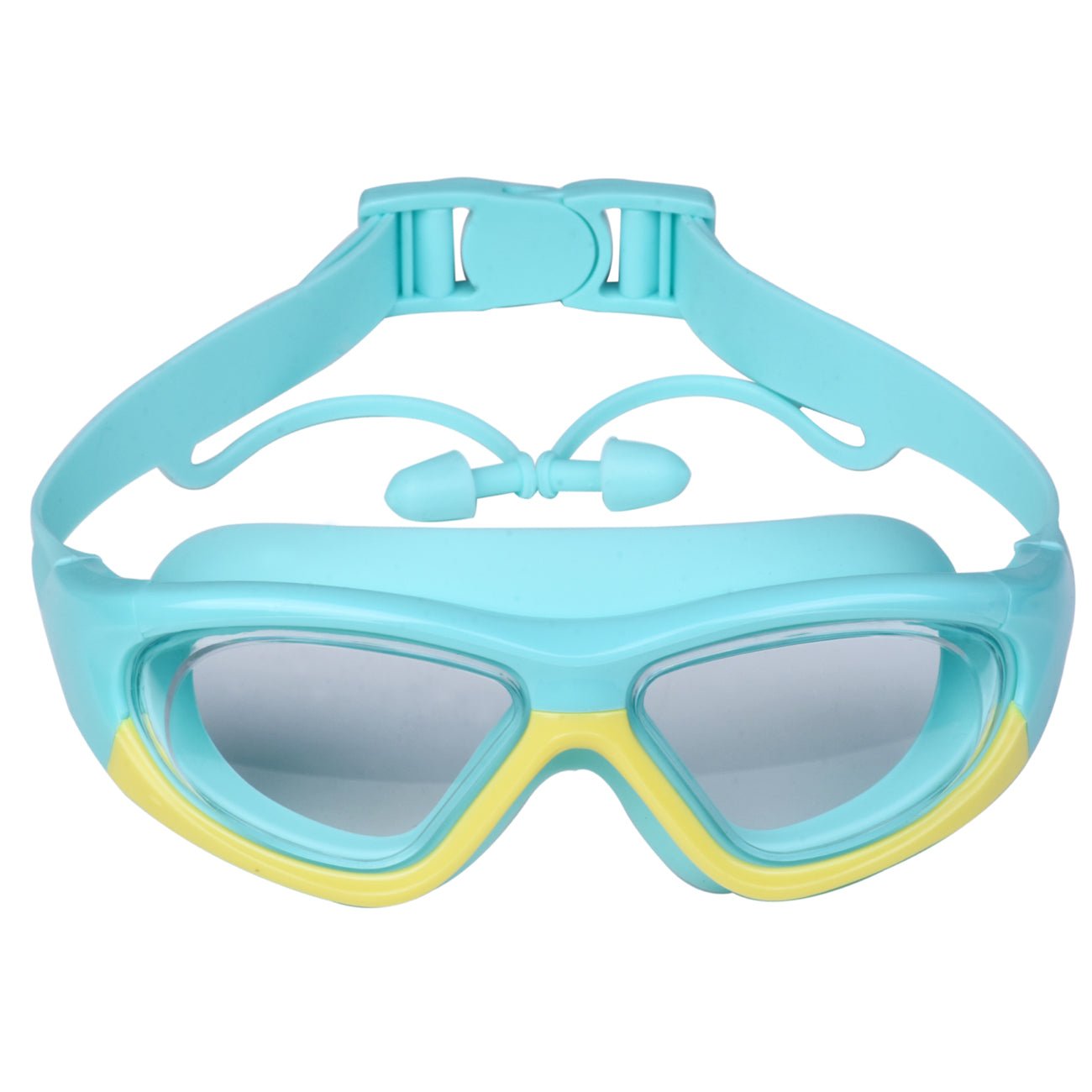 Children's anti-fog swimming goggles featuring an adjustable strap and large frame, designed for comfort with a soft silicone material. 11