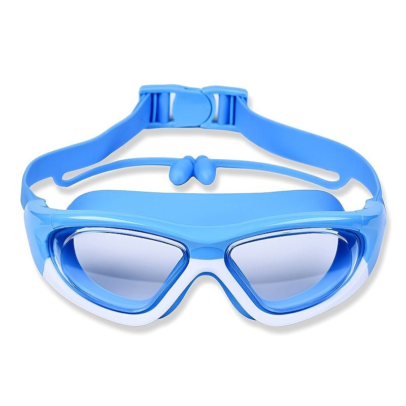 Children's anti-fog swimming goggles featuring an adjustable strap and large frame, designed for comfort with a soft silicone material. 1