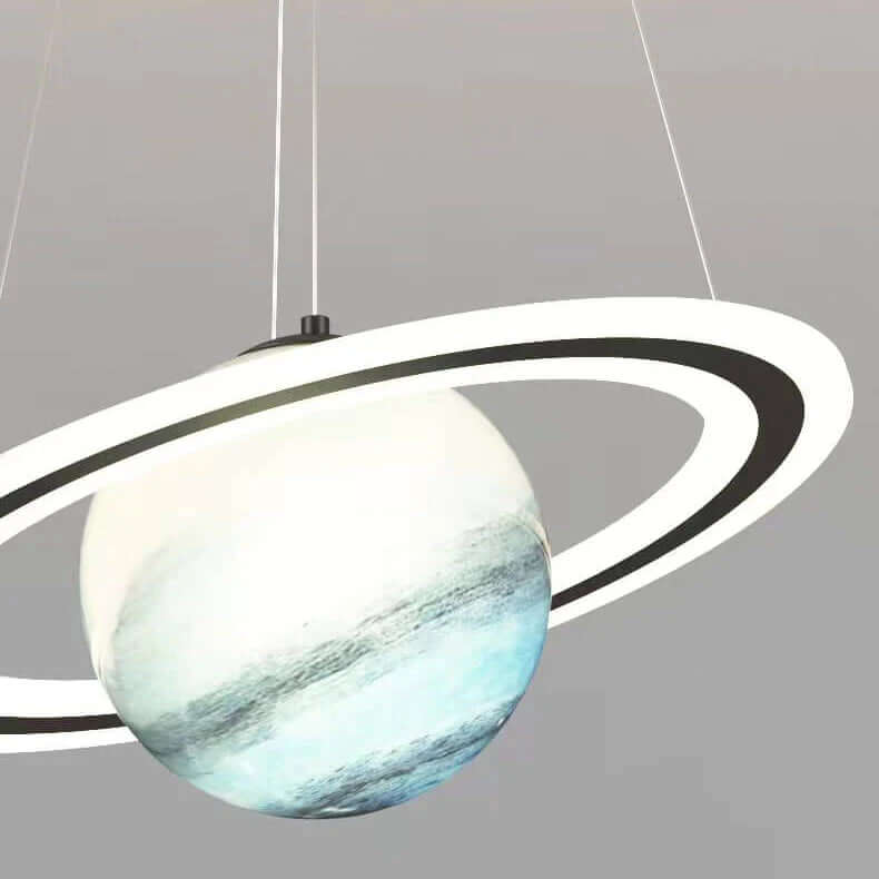 Children's LED Hanging Lamp featuring a planet design, crafted from metal and acrylic, available in blue and orange color options, offering energy-efficient lighting for a 6
