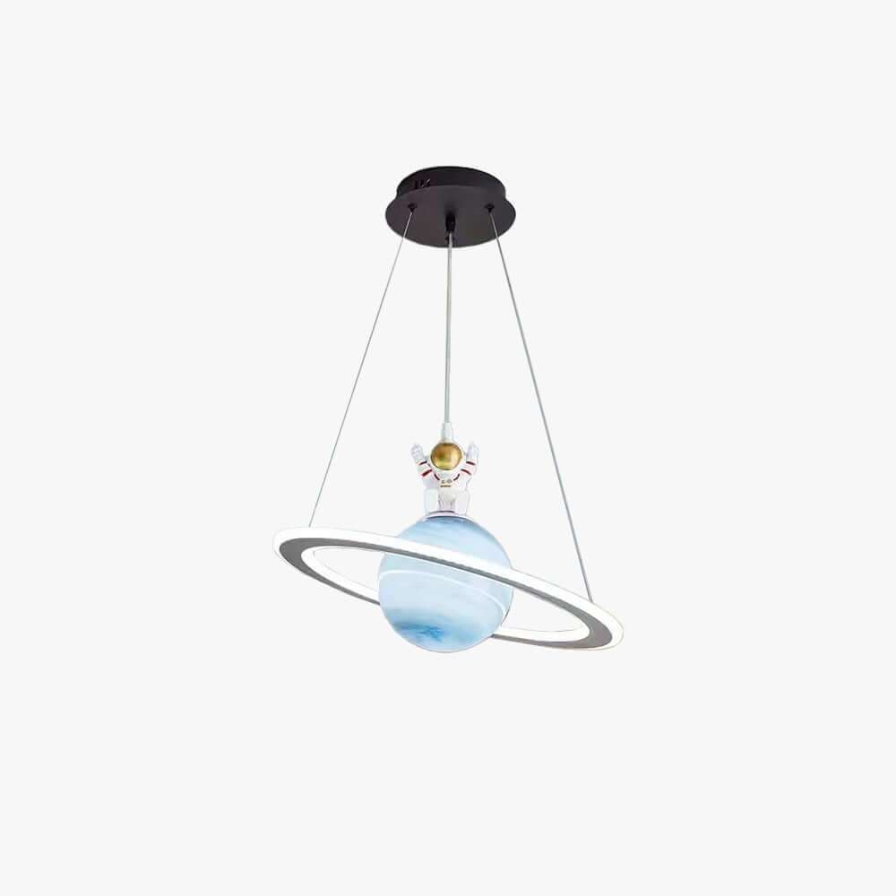 Children's LED Hanging Lamp featuring a planet design, crafted from metal and acrylic, available in blue and orange color options, offering energy-efficient lighting for a 1