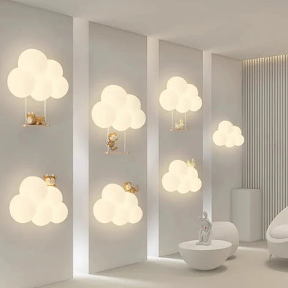 Children's LED wall lamp featuring soft light and playful animal motifs, crafted from white PVC and metal for a charming and safe bedroom decor solution. 1