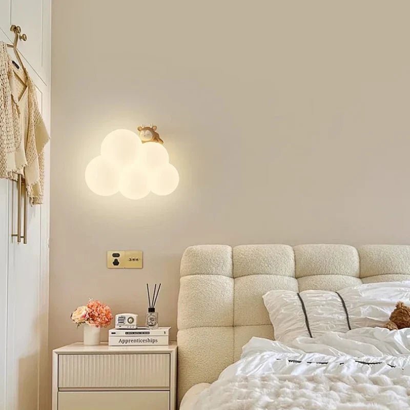 Children's LED wall lamp featuring soft light and playful animal motifs, crafted from white PVC and metal for a charming and safe bedroom decor solution. 2