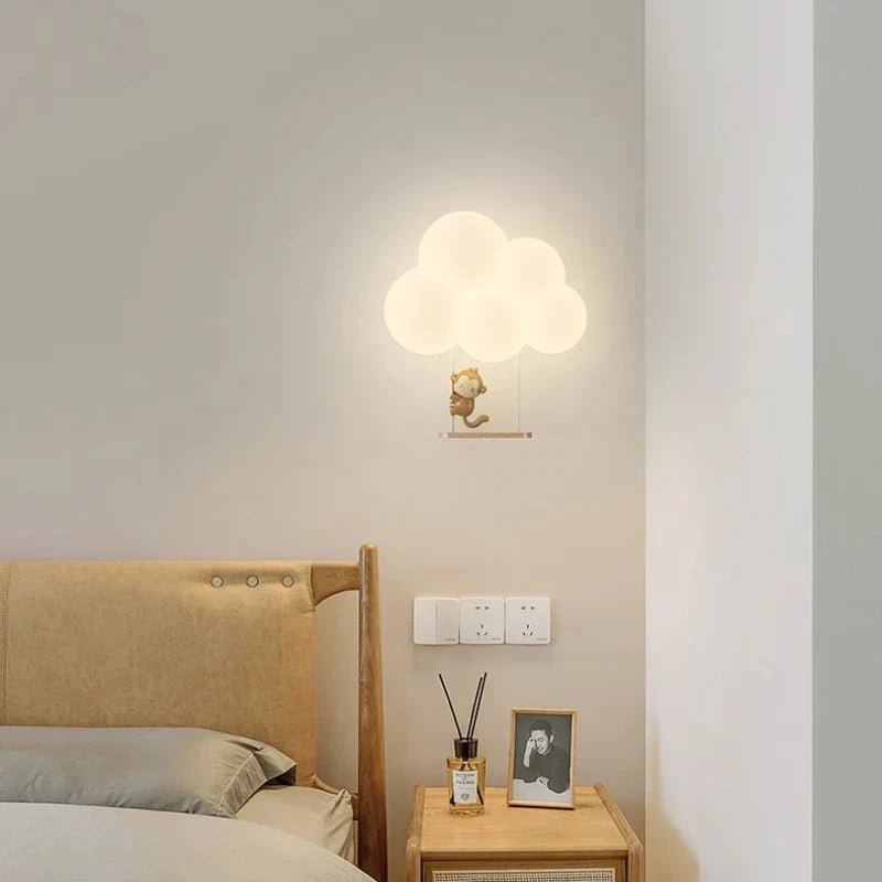 Children's LED wall lamp featuring soft light and playful animal motifs, crafted from white PVC and metal for a charming and safe bedroom decor solution. 4