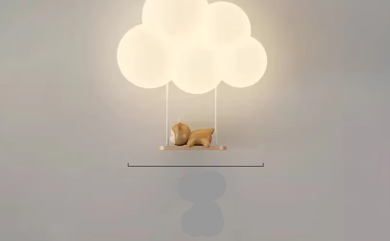 Children's LED wall lamp featuring soft light and playful animal motifs, crafted from white PVC and metal for a charming and safe bedroom decor solution. 0