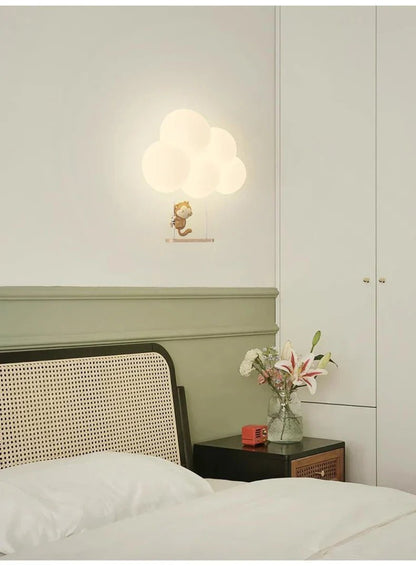 Children's LED wall lamp featuring soft light and playful animal motifs, crafted from white PVC and metal for a charming and safe bedroom decor solution. 8