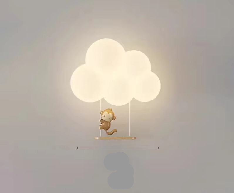 Children's LED wall lamp featuring soft light and playful animal motifs, crafted from white PVC and metal for a charming and safe bedroom decor solution. 10