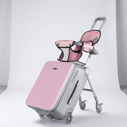 Children's ride-on suitcase featuring a durable, lightweight design, equipped with a comfortable seat and ample storage space for toys and travel essentials. 4