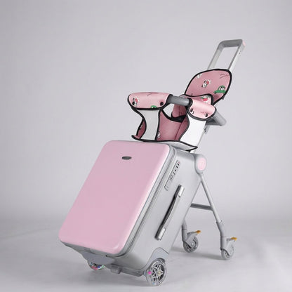 Children's ride-on suitcase featuring a durable, lightweight design, equipped with a comfortable seat and ample storage space for toys and travel essentials. 2