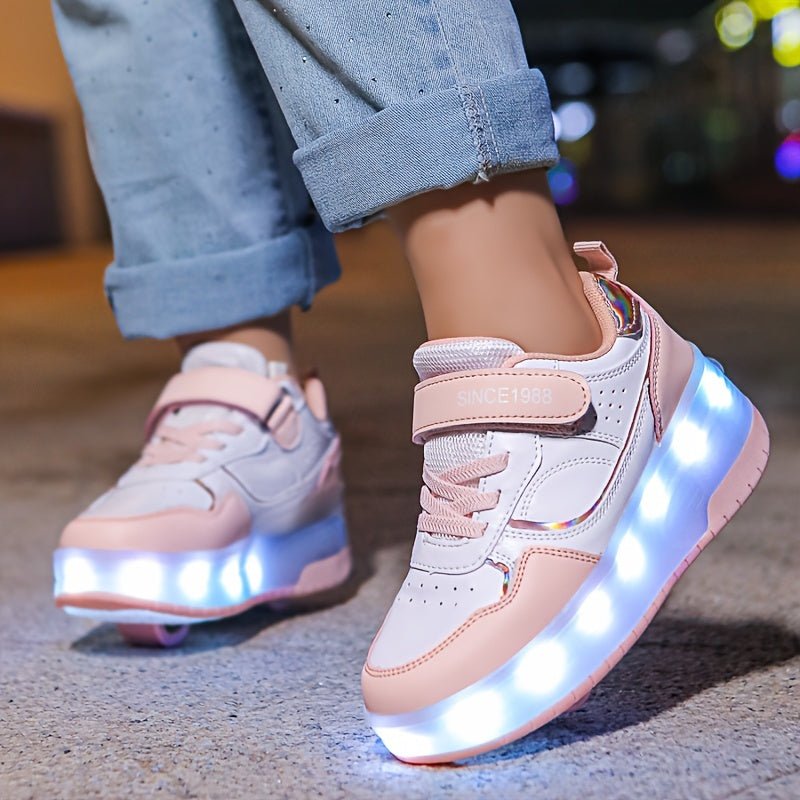 Children's roller sneakers featuring LED lights, removable wheels, and a breathable, durable design perfect for indoor and outdoor play. 8