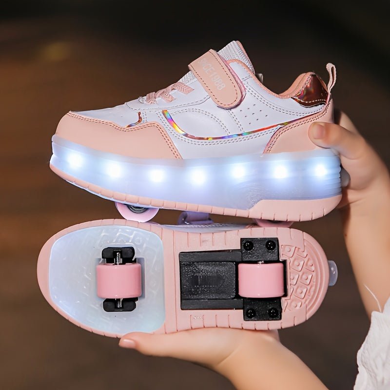 Children's roller sneakers featuring LED lights, removable wheels, and a breathable, durable design perfect for indoor and outdoor play. 4
