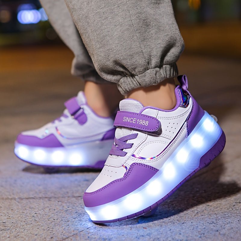 Children's roller sneakers featuring LED lights, removable wheels, and a breathable, durable design perfect for indoor and outdoor play. 6