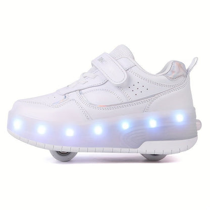 Children's roller sneakers featuring LED lights, removable wheels, and a breathable, durable design perfect for indoor and outdoor play. 7