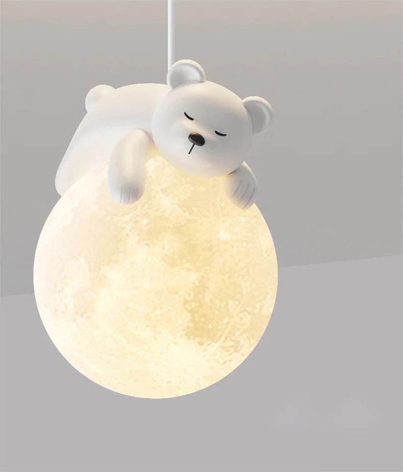 Children's room hanging lamp featuring adorable bear and rabbit design, providing child-safe cozy lighting for a playful and inviting atmosphere. 0