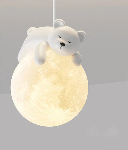 Children's room hanging lamp featuring adorable bear and rabbit design, providing child-safe cozy lighting for a playful and inviting atmosphere. 0