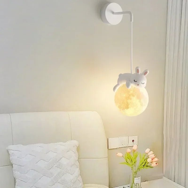 Children's room hanging lamp featuring adorable bear and rabbit design, providing child-safe cozy lighting for a playful and inviting atmosphere. 4