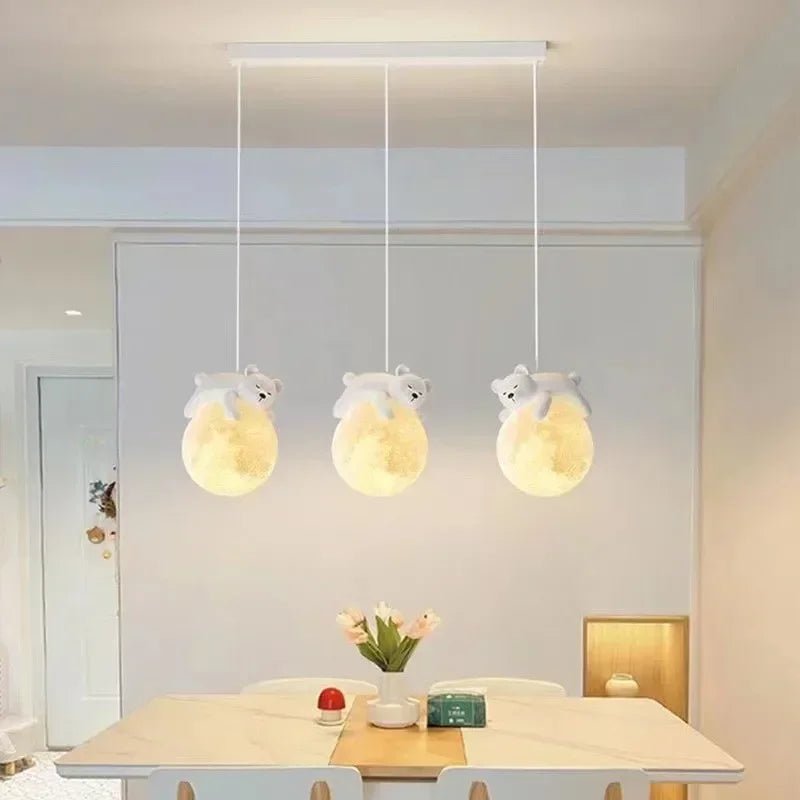 Children's room hanging lamp featuring adorable bear and rabbit design, providing child-safe cozy lighting for a playful and inviting atmosphere. 3