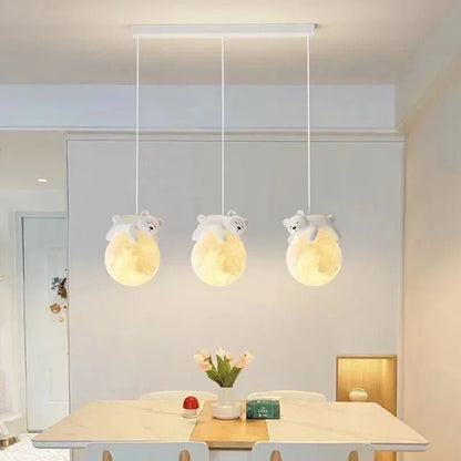 Children's room hanging lamp featuring adorable bear and rabbit design, providing child-safe cozy lighting for a playful and inviting atmosphere. 3